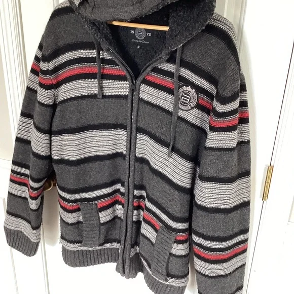 Buffalo David Bitton Men's Xl Sherpa Lined Zip Sweater Black/Grey/Red - Picture 7 of 10
